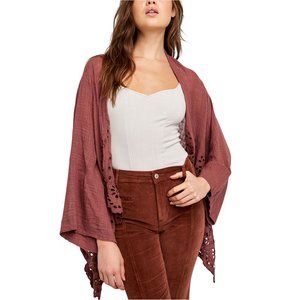 Free People Eyelet Mauve Amaira Open Front kimono shrug Size M/L